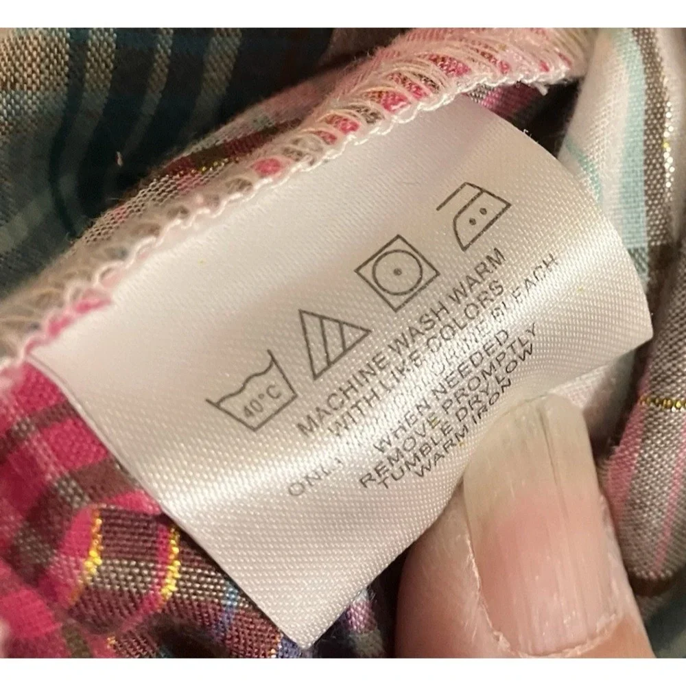 WRANGLER Wrancher Women's Button Up Blouse Plaid Sz L Pink Aqua Gold Western